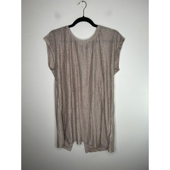 Tahari 100% Linen Brown White Striped Button Back Short Sleeve Top Size … - Picture 1 of 11